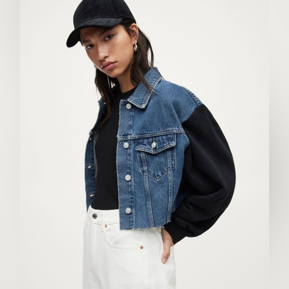 AllSaints Anders Denim Jacket in Black / Blue - Size 10